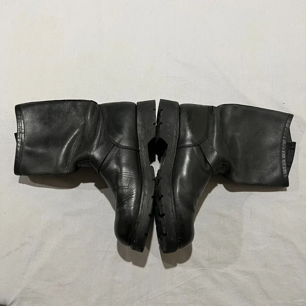 Moreno Mens Black Leather Biker Buckle Mid Calf Pull On Moto Boots Size 9 E